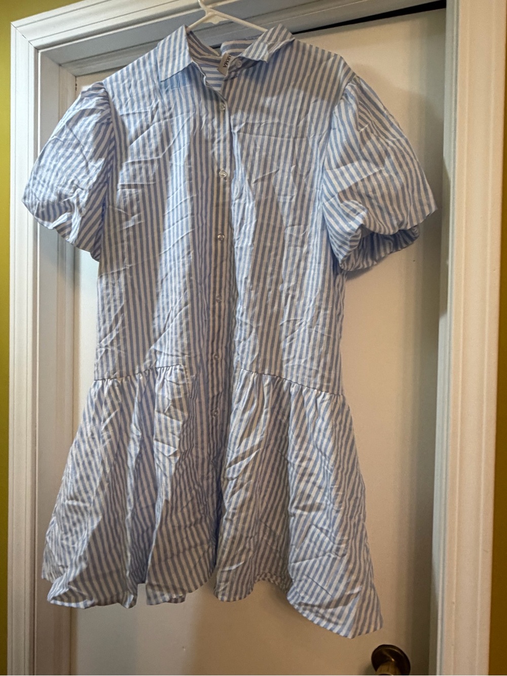 Blue & White Striped Button-Front Mini Dress